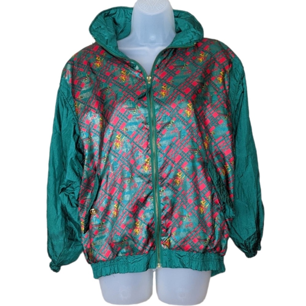 Vintage 80s Windbreaker Jacket Small Lavon Green Red